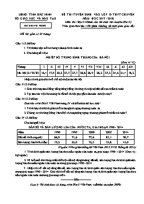 Đề thi tuyển sinh vào Lớp 10 THPT chuyên môn Địa lý - Năm học 2017-2018 - Sở giáo dục và đào tạo Bắc Ninh